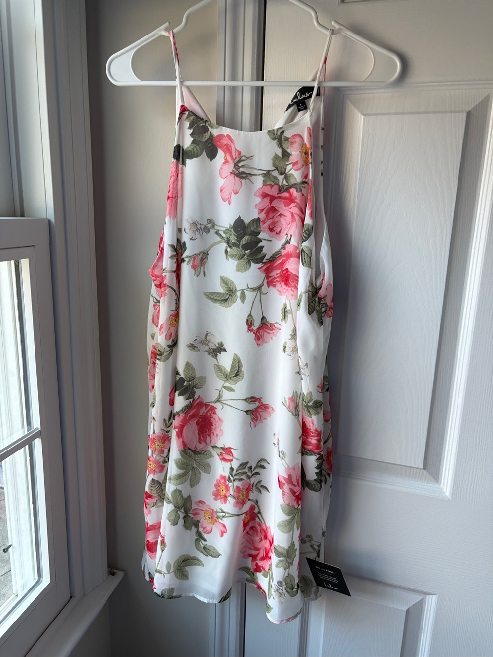 Lulu's White Slip Dress with Pink Floral Print